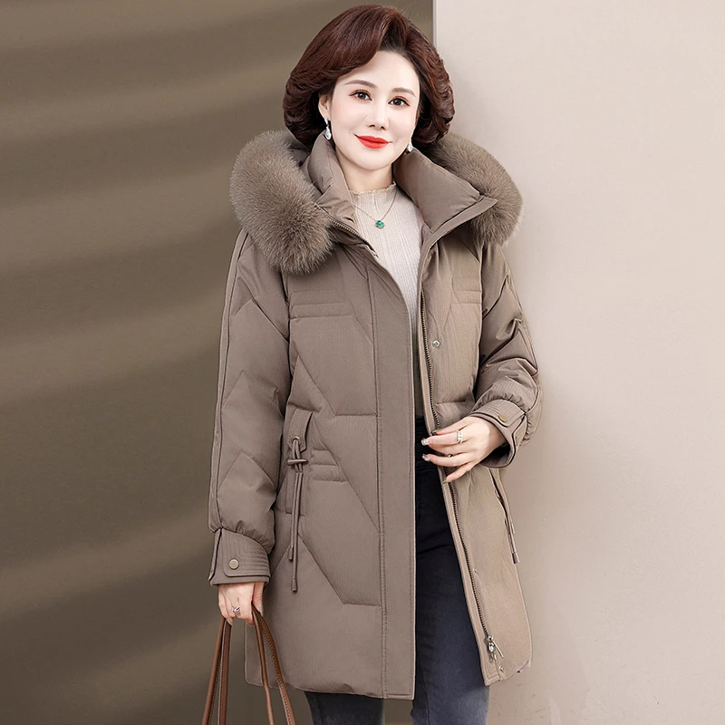 雅鹿妈妈羽绒服中长款洋气2025新款90绒中老年人女装冬季外套9354