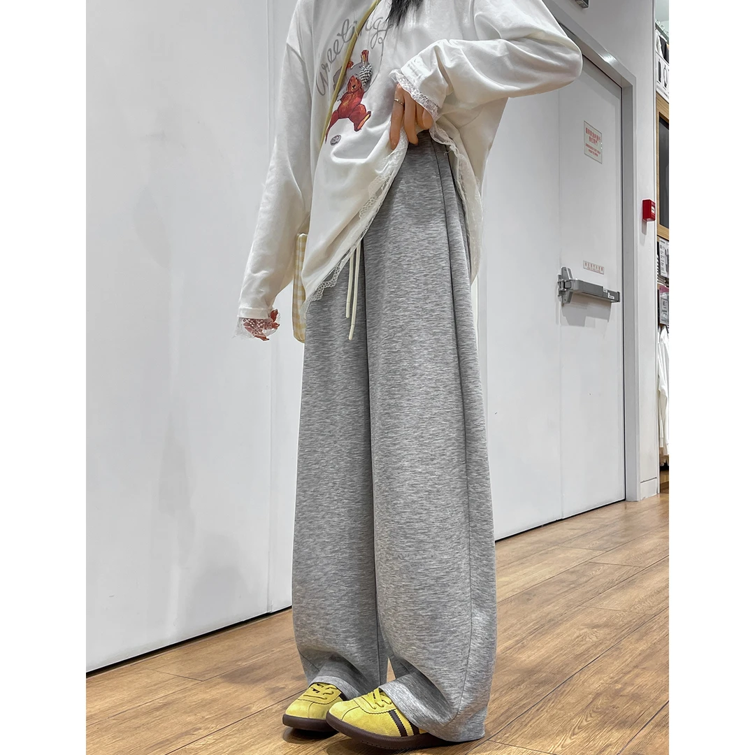 灰色卫裤女秋款2025新款高腰阔腿直筒宽松束脚秋款美式休闲运动裤