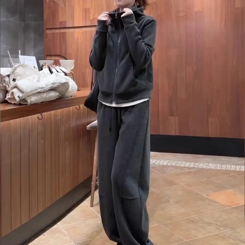 慵懒风时尚运动套装女秋冬2025新款大码休闲卫衣外套阔腿裤两件套