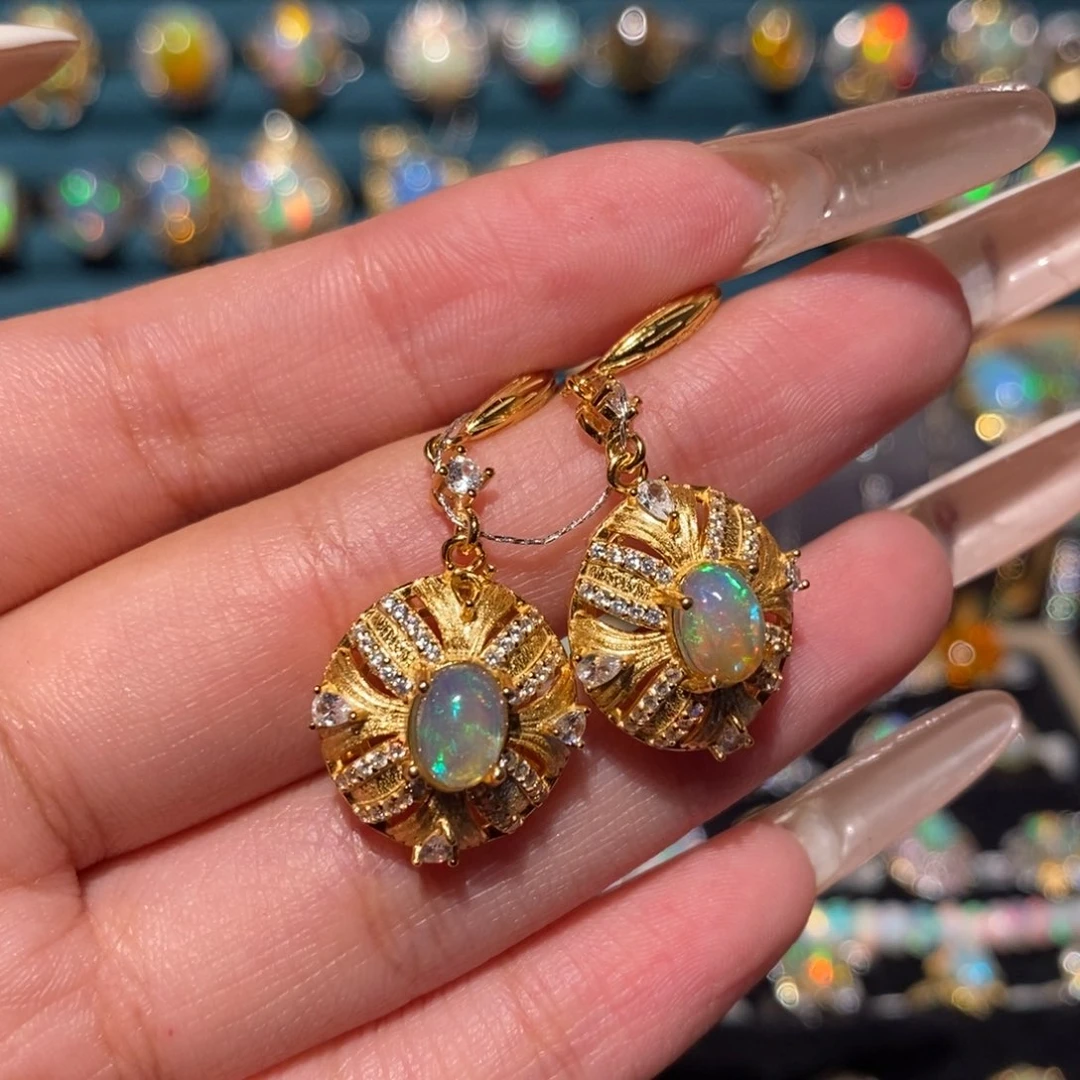 欧泊银S925镶嵌耳饰