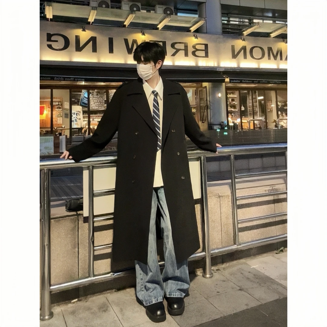 【3.0升级款】宽松春秋中长款英伦韩版男生过膝长款百搭外套风衣