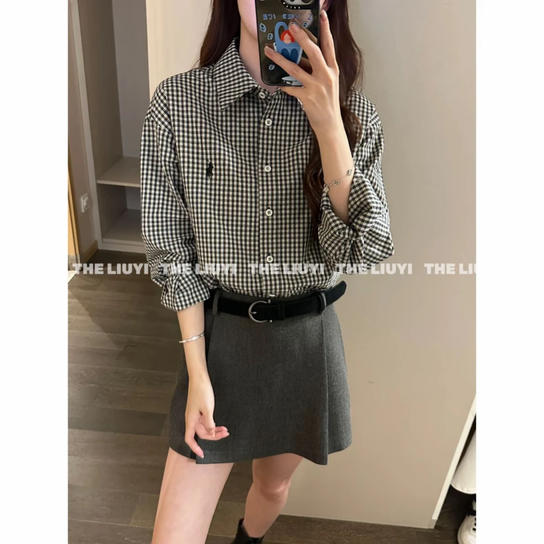 【运补6-8】韩版格子新款宽松衬衫上衣58067