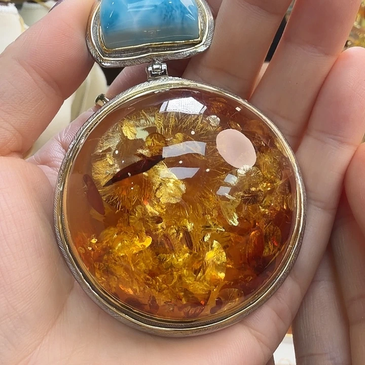 针钠钙石（海纹石）银S925镶嵌颈饰