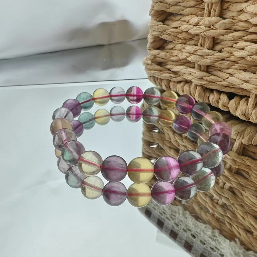 SJ-1008天然高透多宝萤石手串素圈时尚彩色渐变多样性发其一