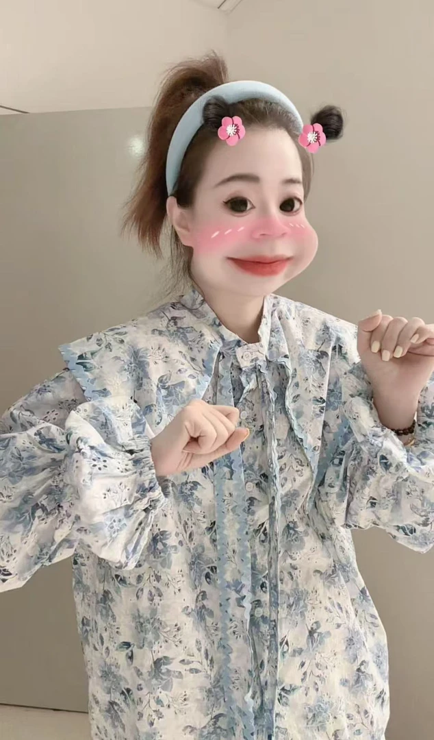 【水墨青花】丽丽推荐 印花刺绣全开扣飘带娃娃领衬衫女