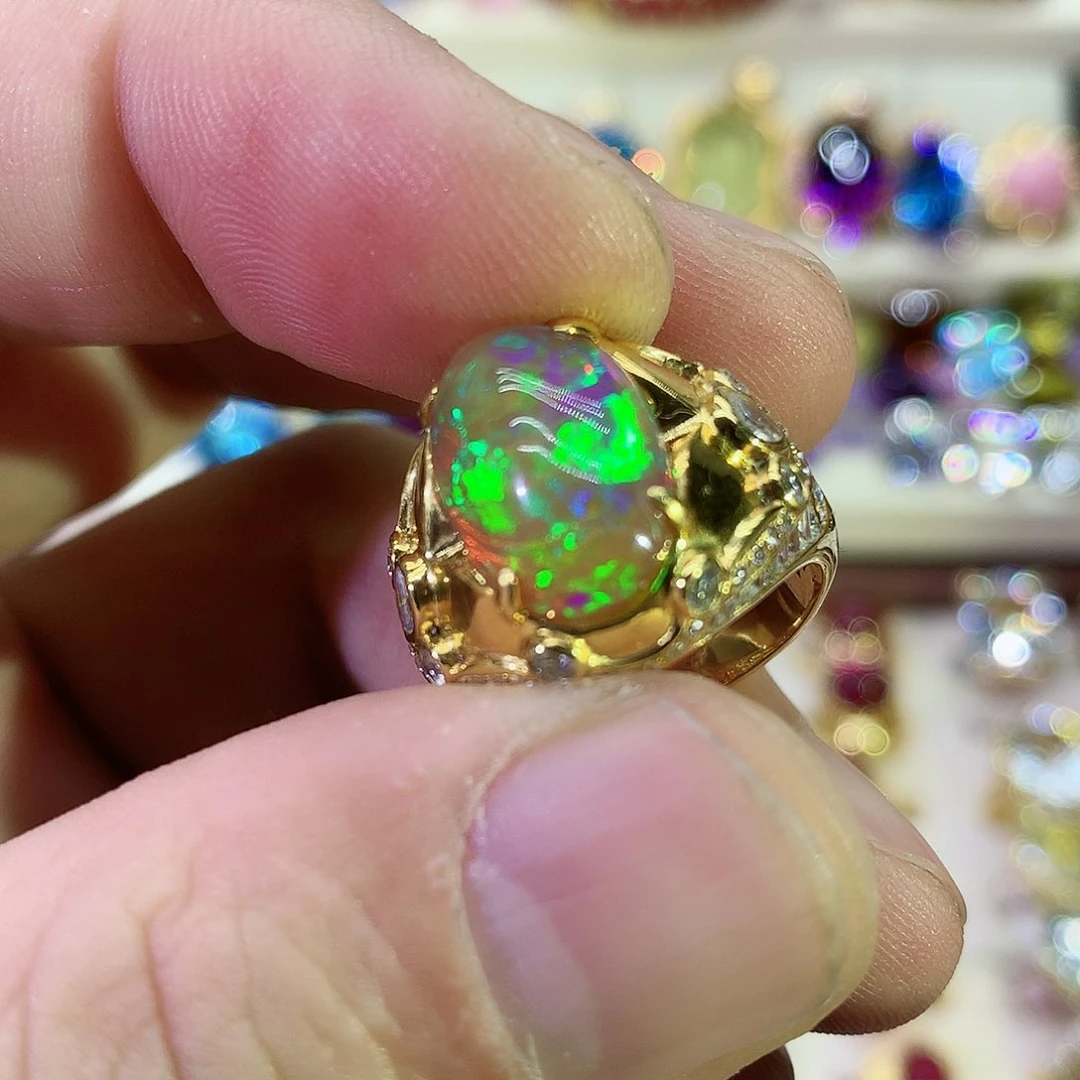 欧泊戒指9K金镶嵌戒指