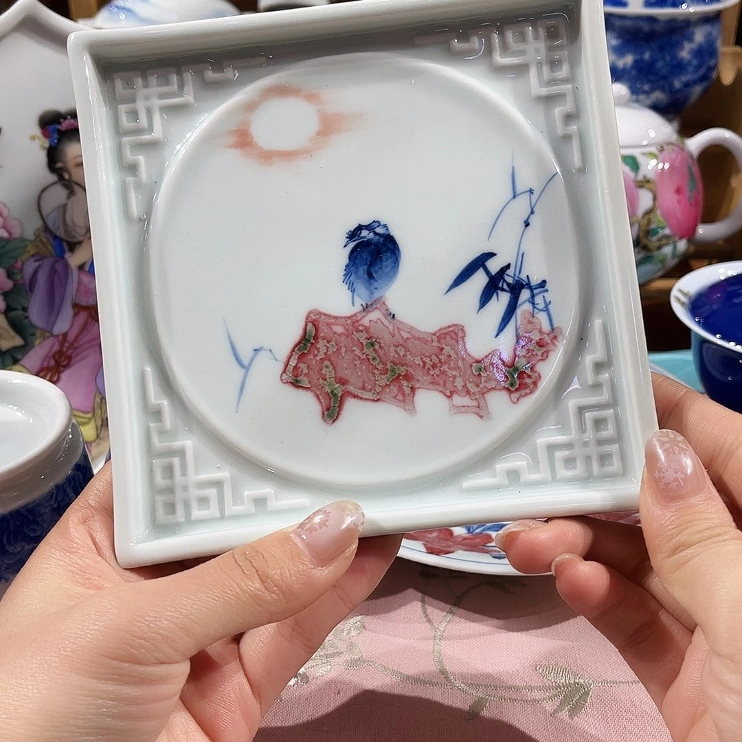 杯子陶青花釉里红茶盘