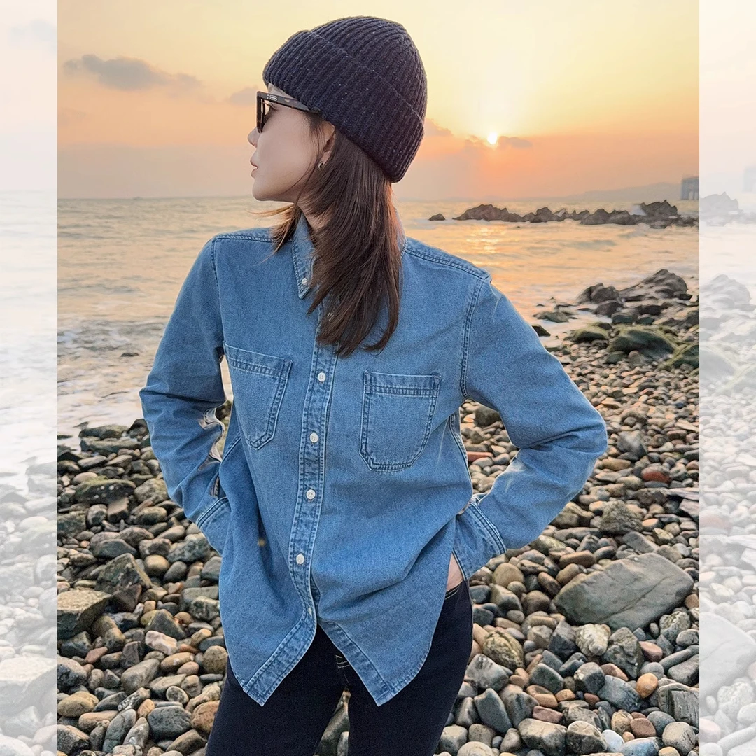 莉贝琳sisy牛仔衬衫磨毛减龄显瘦内搭正肩衬衣上衣厚女S24412JC02