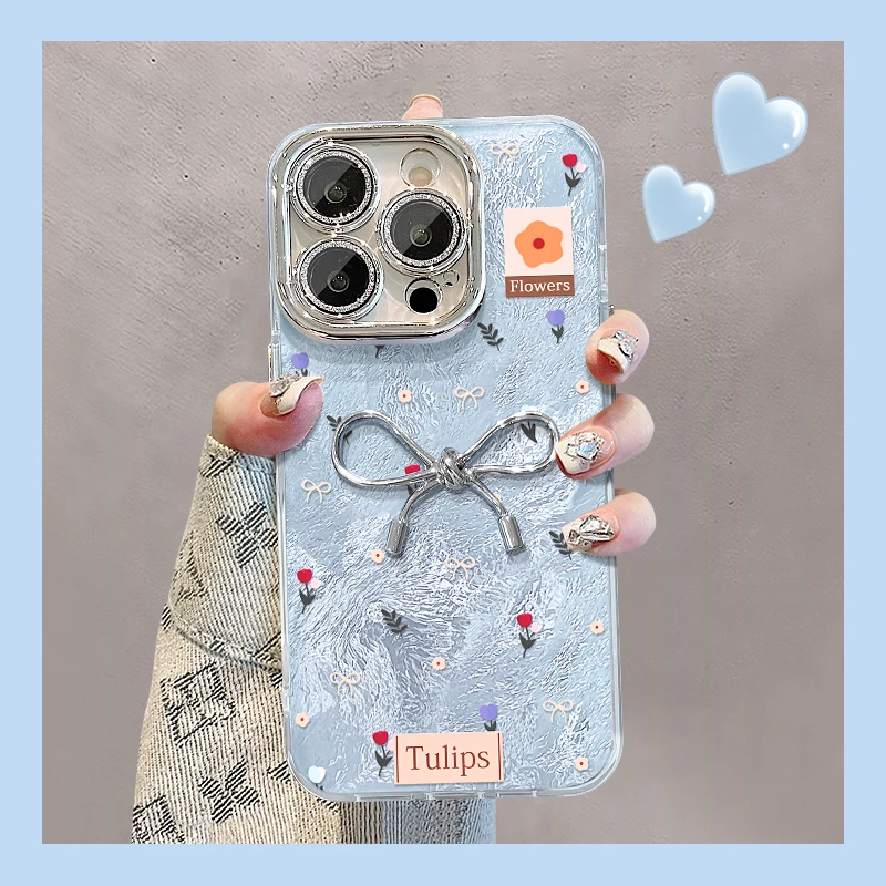 金属蝴蝶结适用苹果15华为vivo/oppo小米iPhone16精孔冰川手机壳