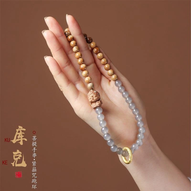 新中式楼兰戈壁库克手串天然精抛搭配烟紫渐变配珠度母女情侣送礼