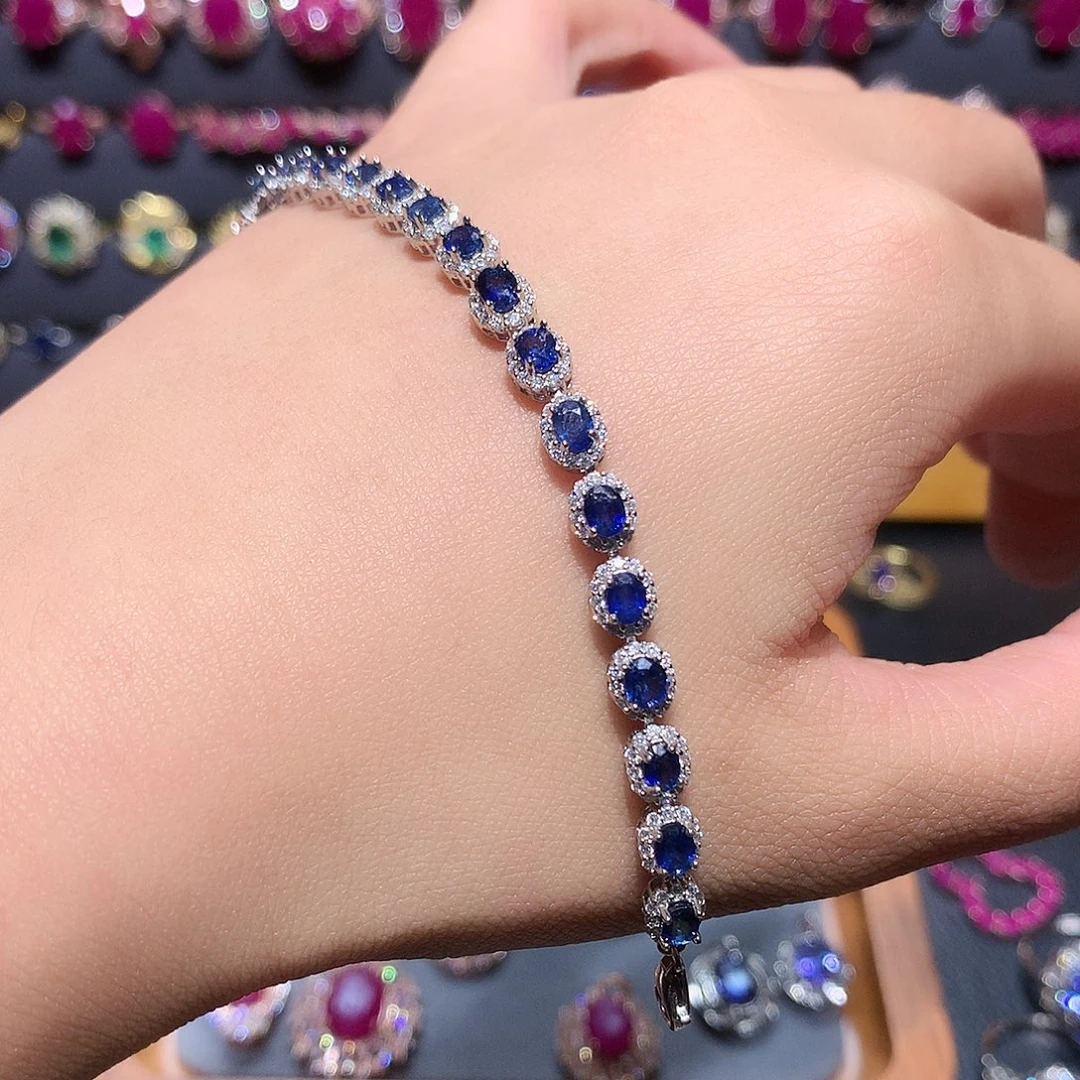 蓝宝石银S925镶嵌手链