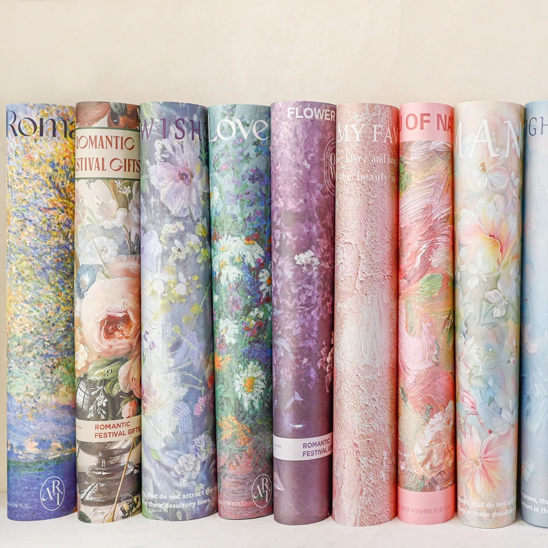 网红油画风包装纸西西里梦境花艺加厚牛皮纸花卉鲜花包装花束材料