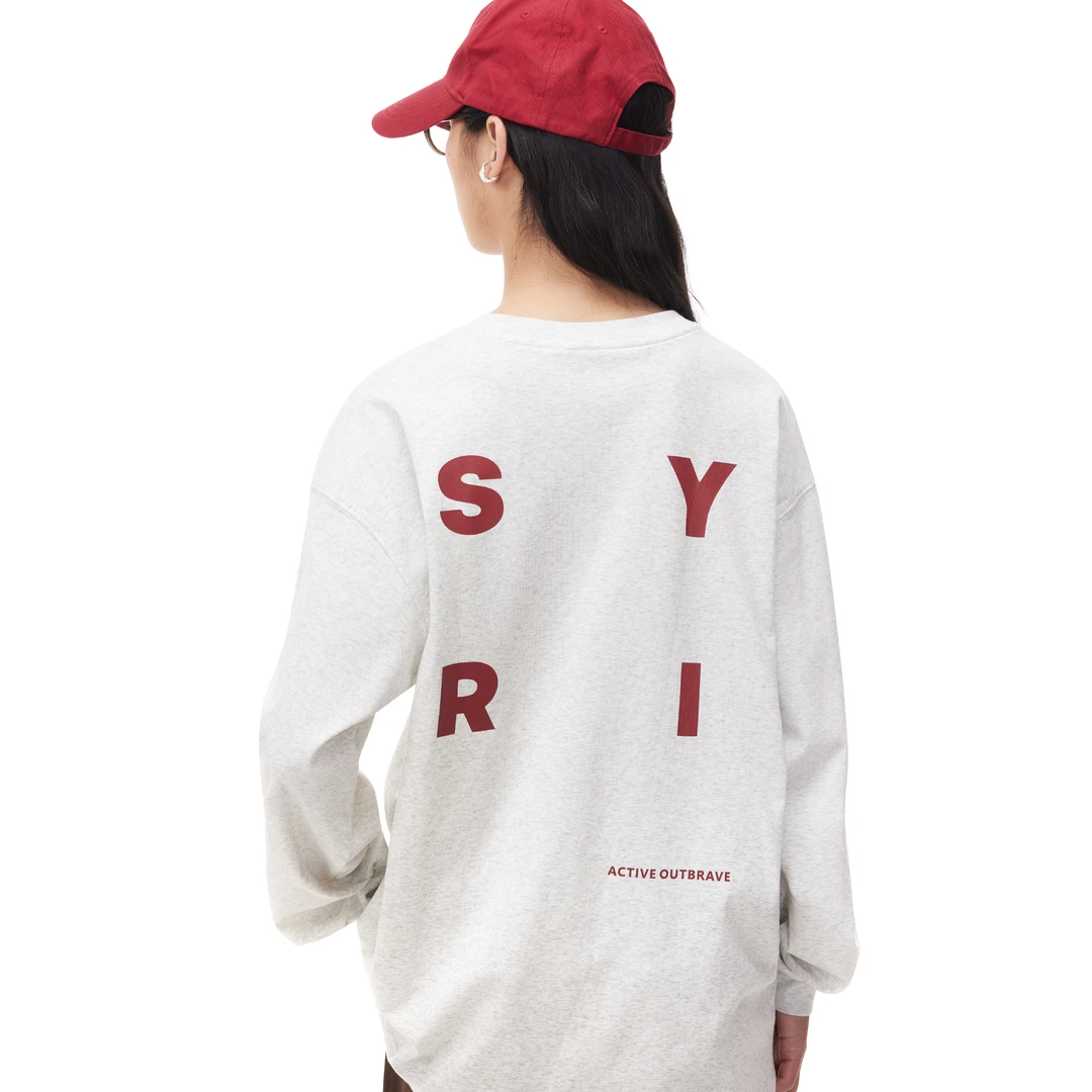 Syri「字母logo」重磅花灰色圆领长袖t恤男女早秋款百搭打底衫