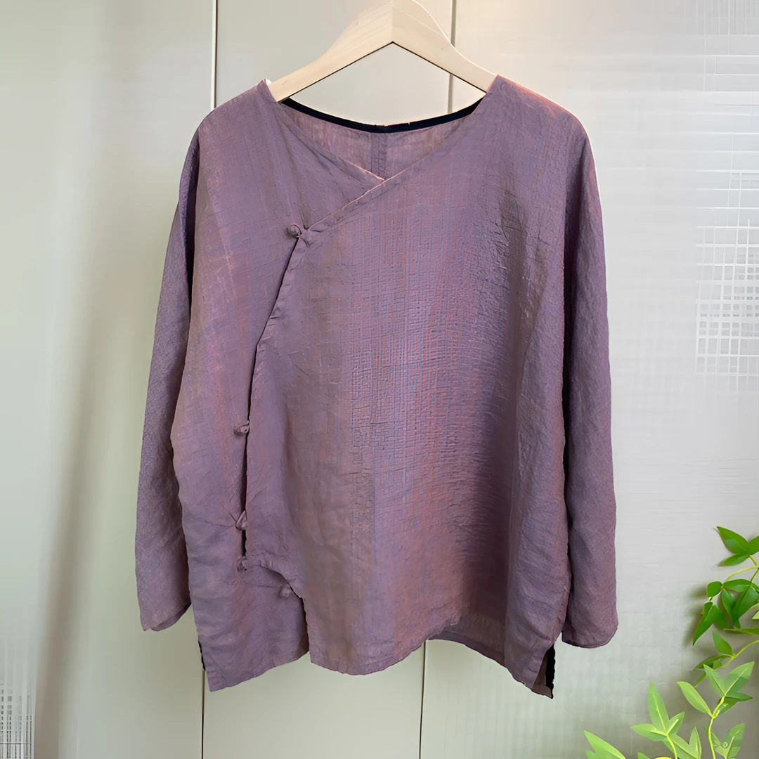 【色织变色龙】纯亚麻禅意茶服唐装八分袖上衣斜襟中国风新中式