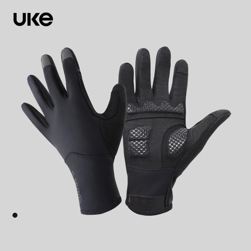 UKE男女秋冬防风抓绒骑行手套缓震防滑可触屏骑行装备 清泽/风语