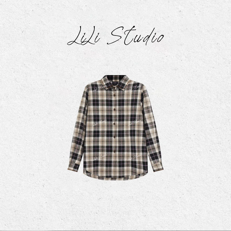 PCNY丨不理理「交错格调」通勤高级感经典撞色格纹宽松休闲长袖衬衫