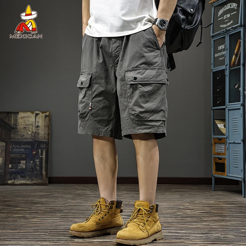 Mexican/稻草人速干工装短裤男款夏季潮牌宽松运动休闲男士五分裤