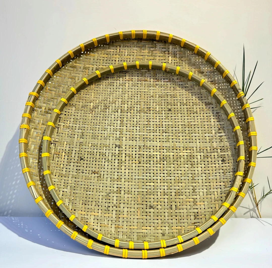 Q-大尺寸竹编晒筐发2个50+60cm竹青竹子编织