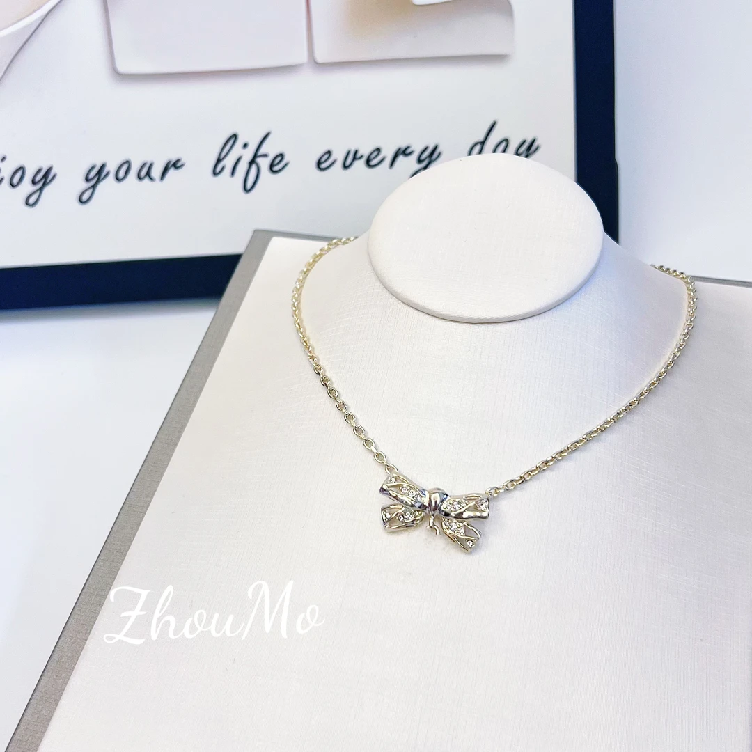铜合金项链 【MOMO】蝴蝶结镶钻项链 B-050