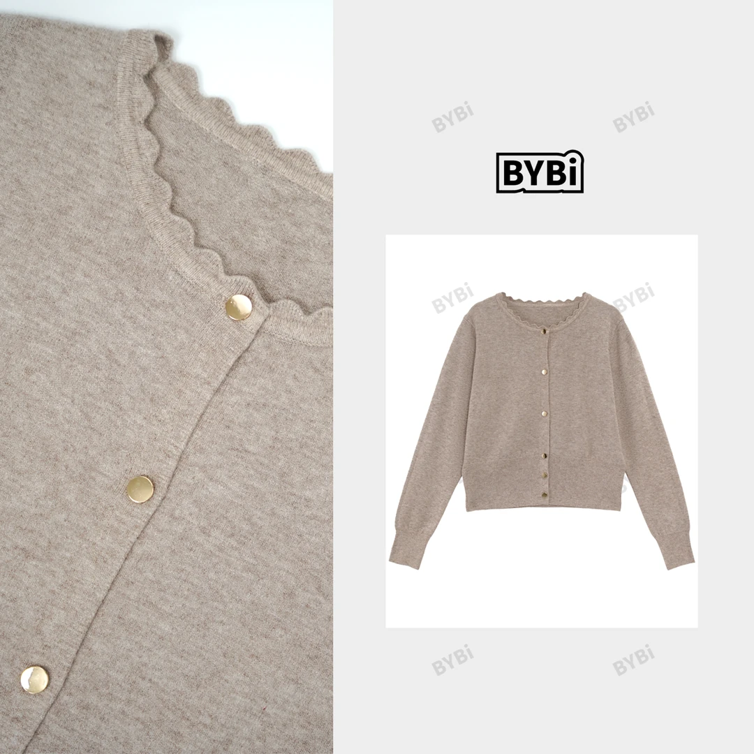 【婷婷推荐】25336 秋冬新款时尚百搭花边圆领纽扣长袖针织毛衣