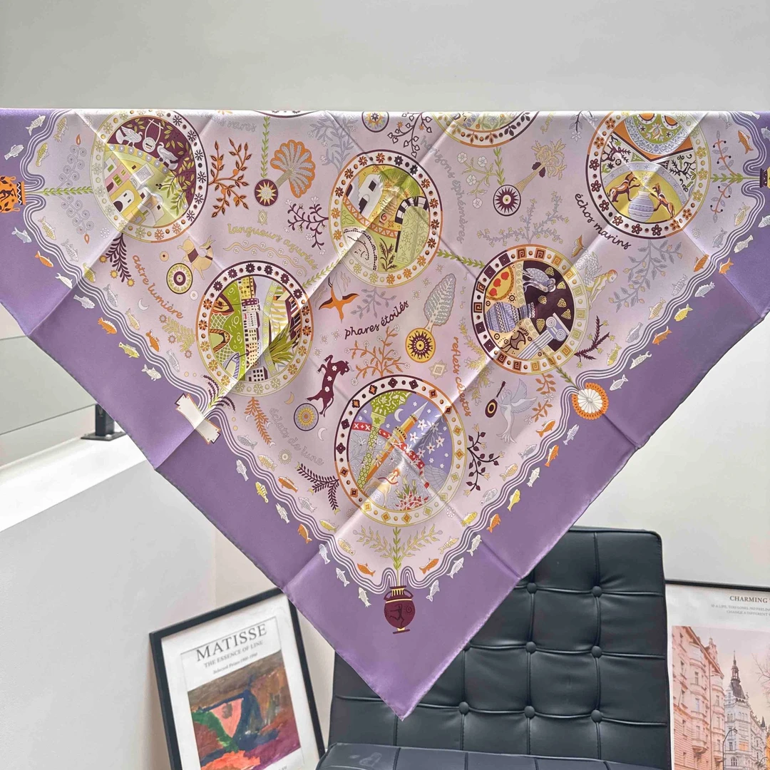 「地中海的港湾」90cm18姆米斜纹双面丝巾时尚百搭桑蚕丝真丝方巾