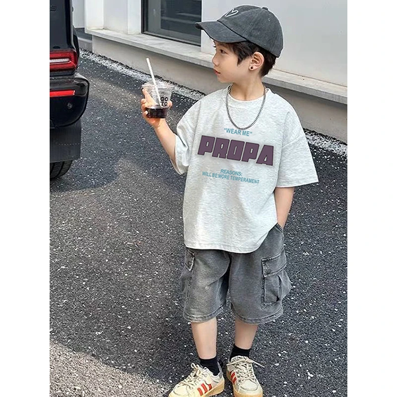 夏装宽松型休闲男童凉感棉休闲T恤帅气男孩炸街2025新款中大童t恤
