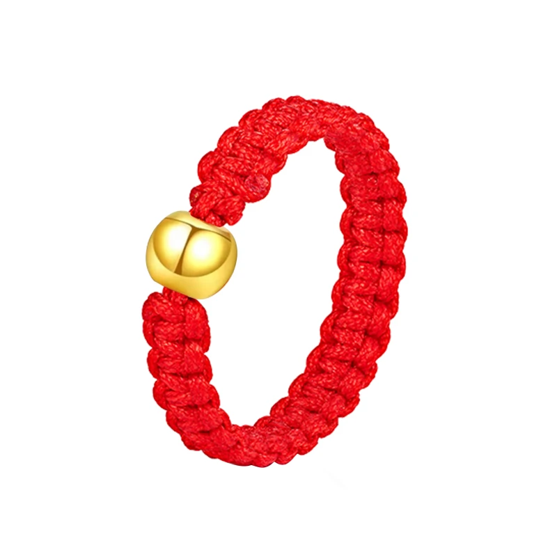 【水贝黄金专卖店】情侣款编织红绳足金小金珠戒男女同款