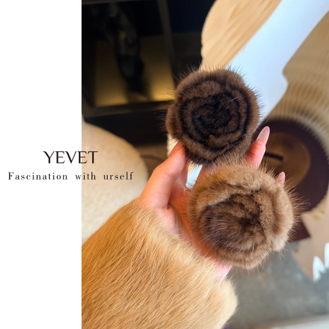 甜美可爱水貂毛花朵头绳毛绒球球头饰气质马尾发圈皮筋皮草发饰女