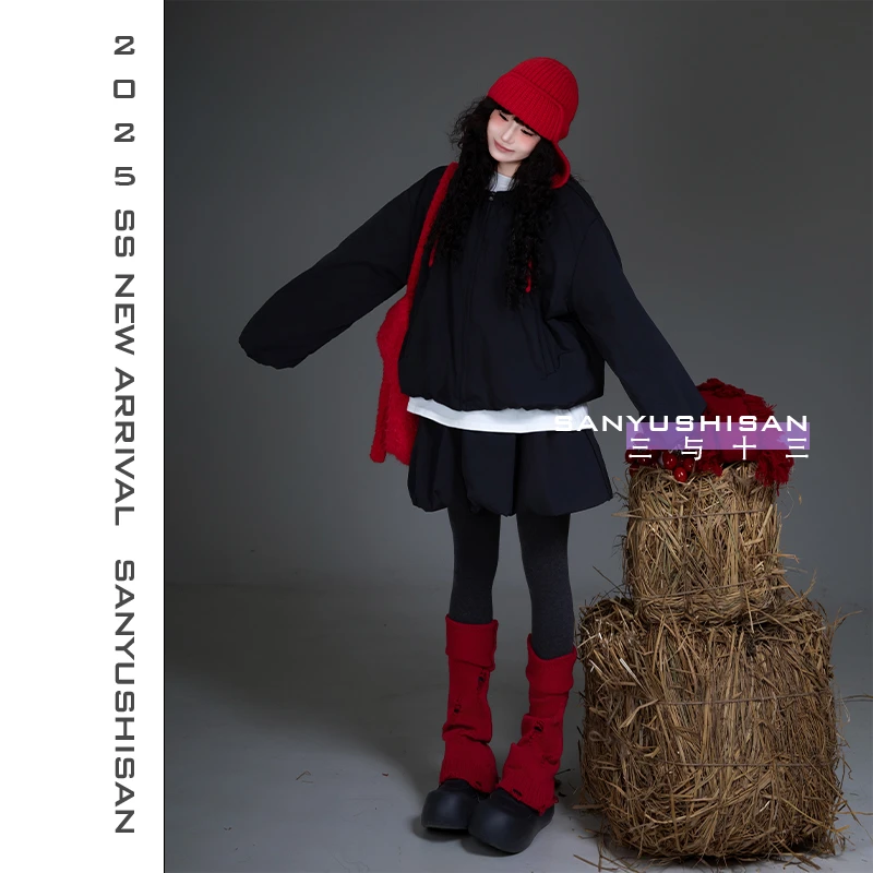 三与十三|冬日午后|时尚百搭宽松显瘦纯色长袖外套加半身裙两件套