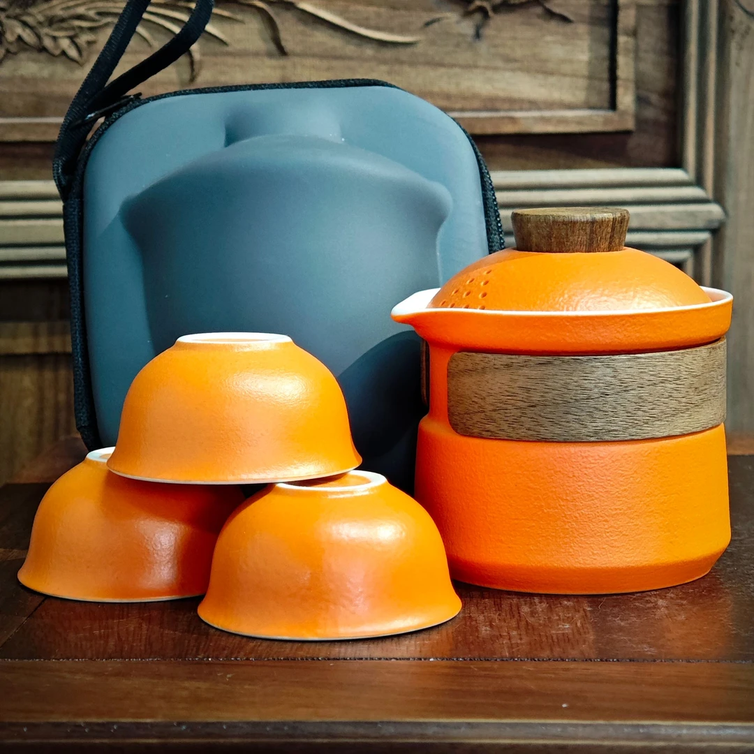 【闪购链接】A-0260 雅趣-爱马仕橙木质手捏壶+三杯旅行套是