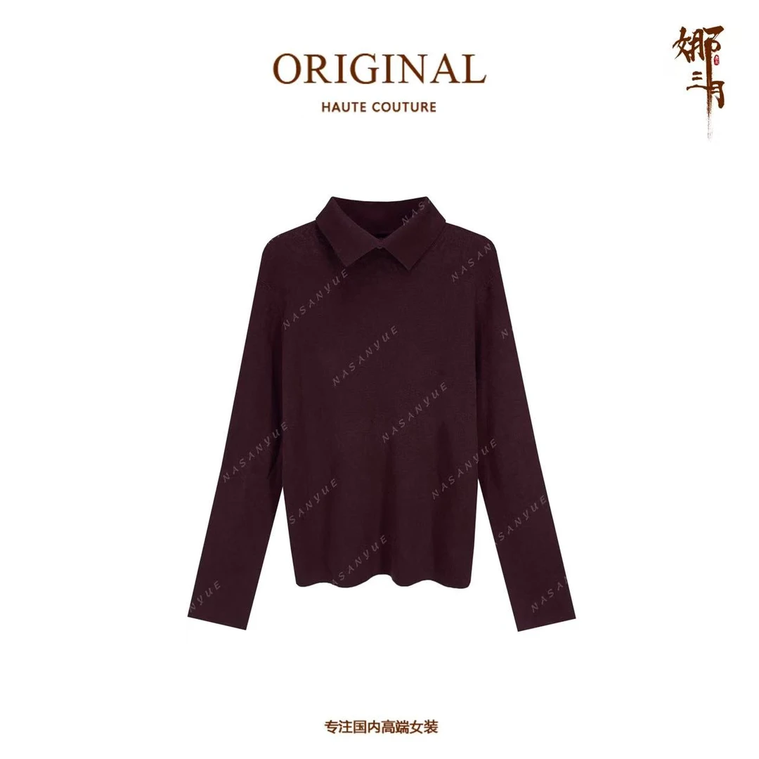 【简约】秋冬新款文艺复古百搭软糯翻领羊毛衫6223