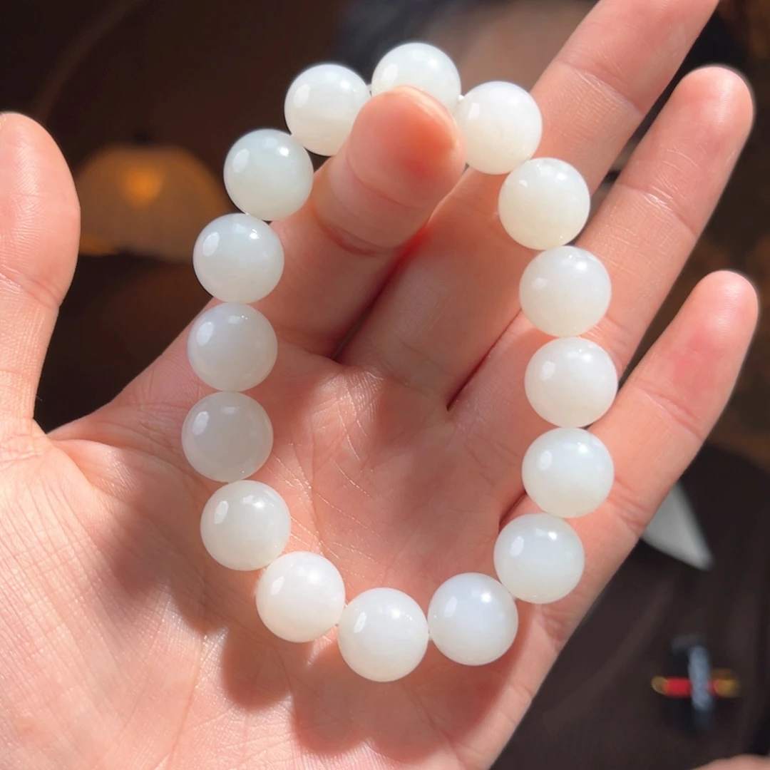 未镶嵌手串和田玉新疆黑山白玉12mm1400