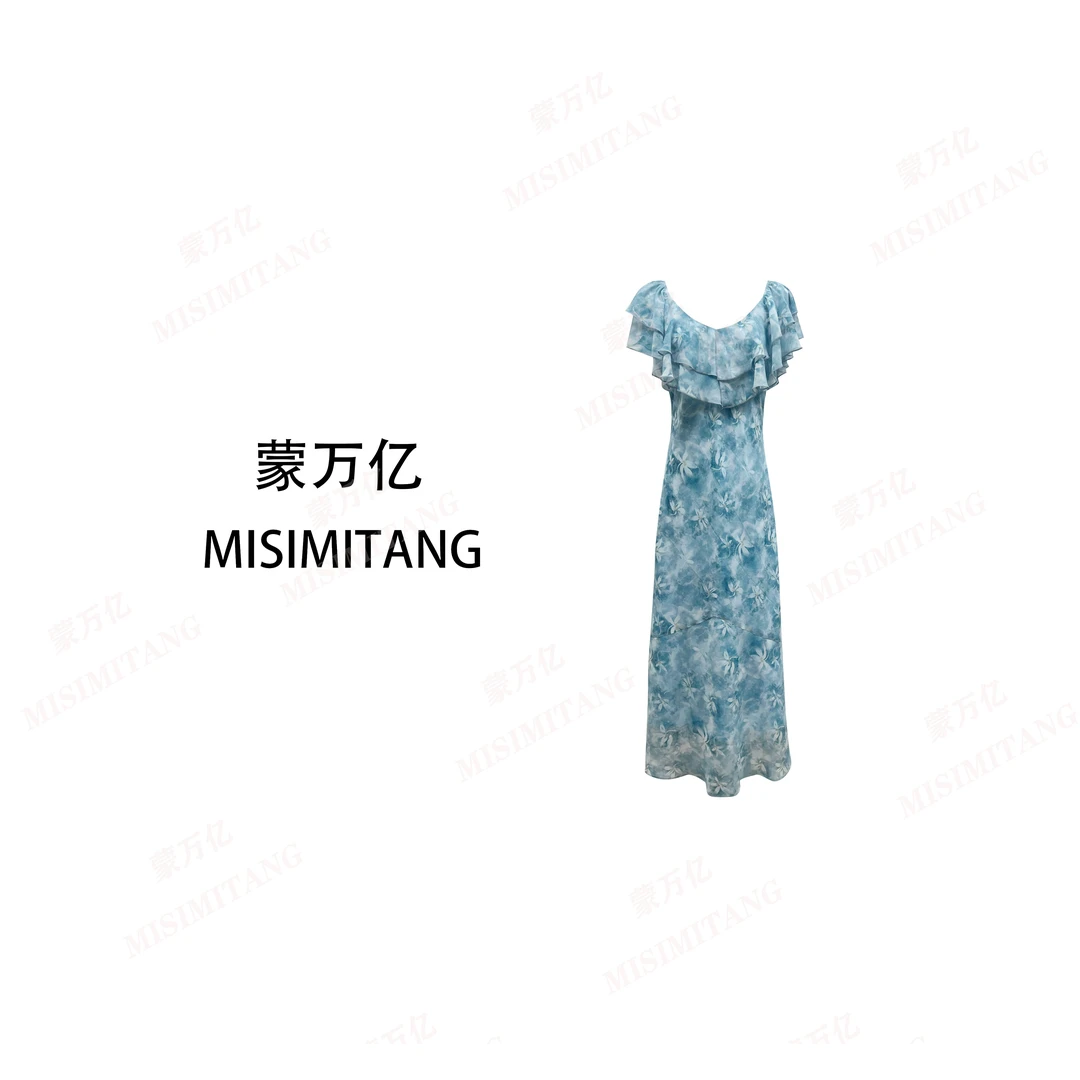 【澜月】夏款斜裁显瘦短袖女装连衣裙欧若风收腰时尚轻奢可一字肩