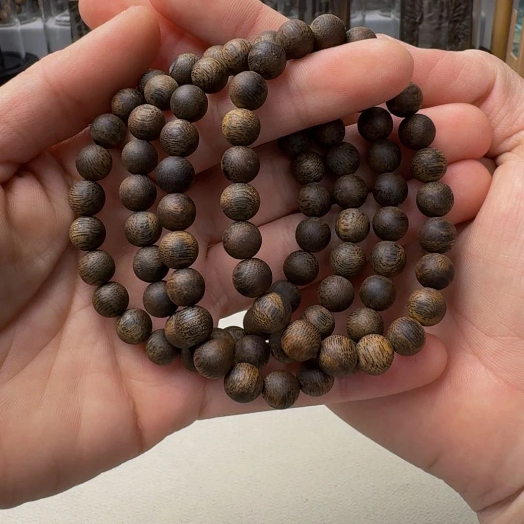 沉香手串棋楠沉香乌身九九沉圆珠卡8+保+克手串多样性发一