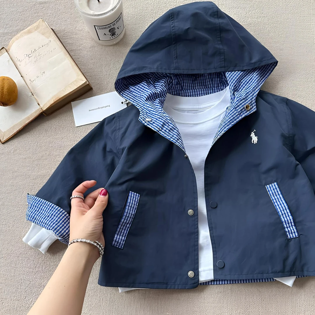 儿童外套2025新款男童连帽中小童刺绣百塔上衣宝宝冲锋衣韩版潮