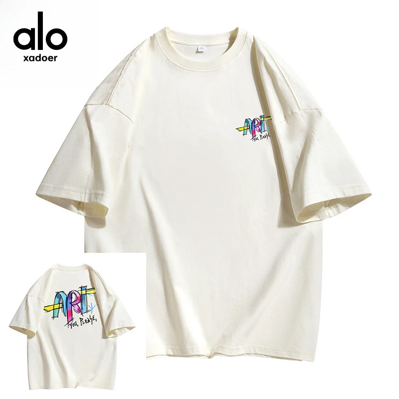 Aloxadoer7A抗菌新款美式运动休闲潮流百搭印花情侣重磅纯棉短袖