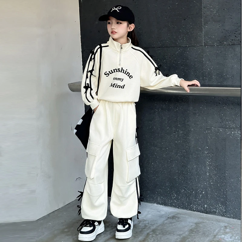 女童蝴蝶结织带套装2025新款时尚中大童儿童洋气运动两件套