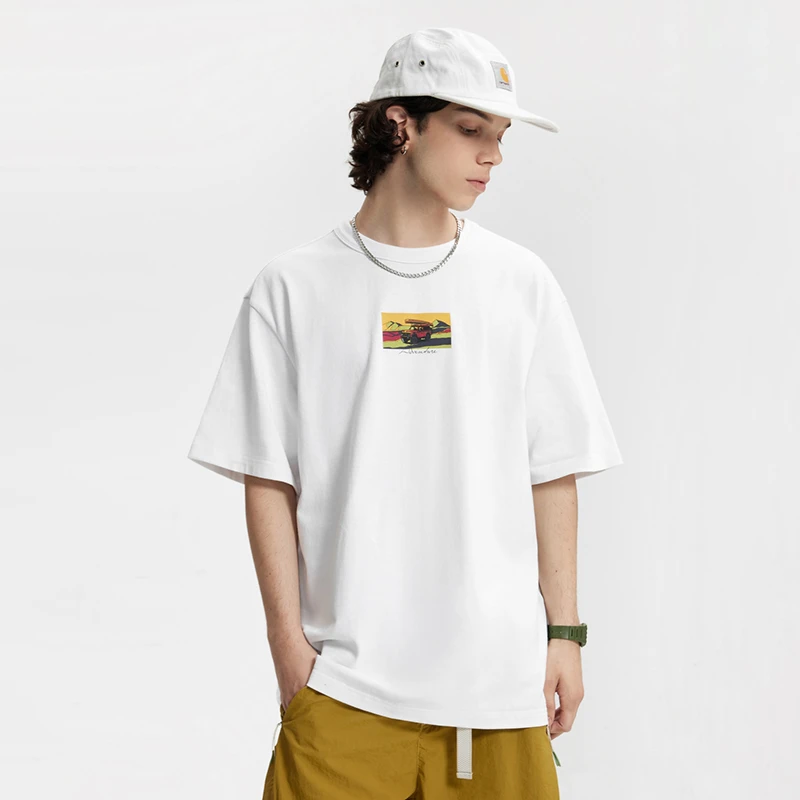 印花卡通圆领短袖免烫口袋T恤潮流夏季情侣上衣时尚男装男士