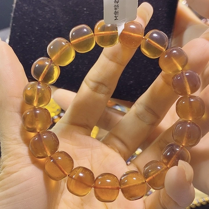 琥珀未镶嵌珠宝奇石棕红老型手串12