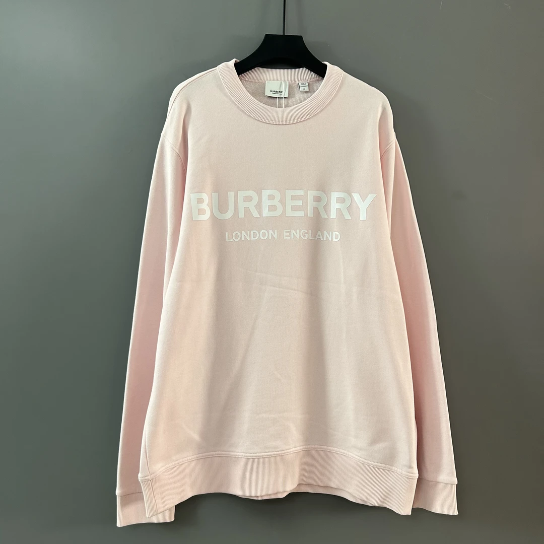 95新 BURBERRY/博柏利 Burberry粉色字母圆领卫衣