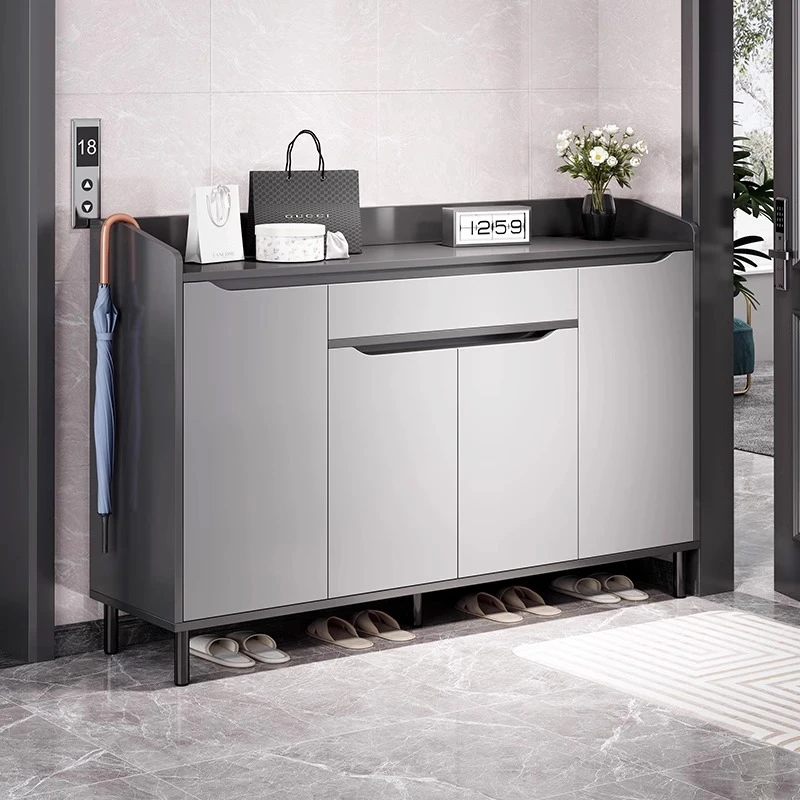 楼道鞋柜家用门口走廊新款2025爆款大容量入户玄关储物柜实木色鞋