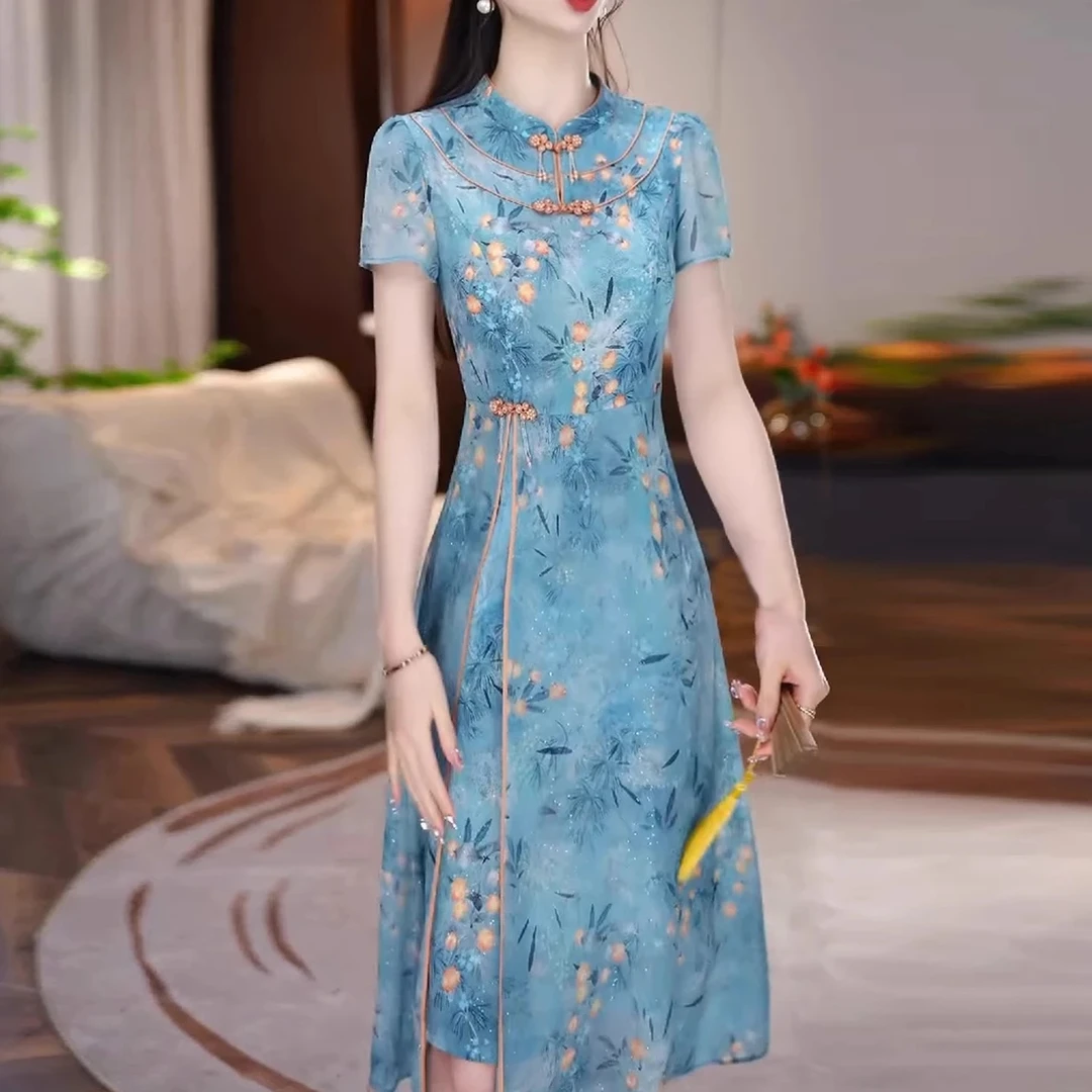 E638新中式国风改良旗袍连衣裙新款女夏季气质高端年轻日常高级感