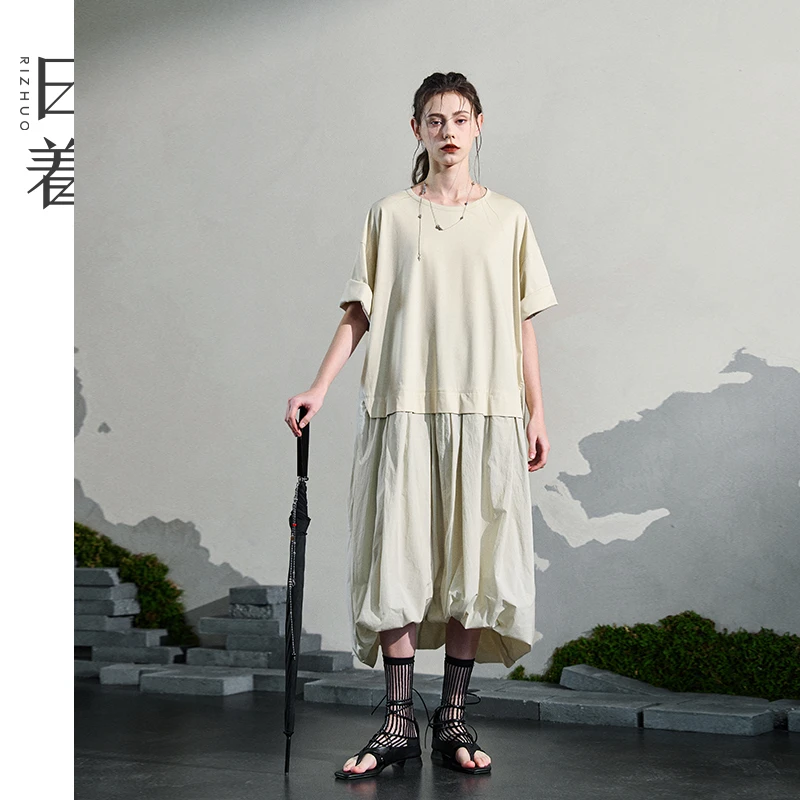 日着侠棉短袖圆领连衣裙2025夏季新款薄宽松高级感长裙女RD2509L1