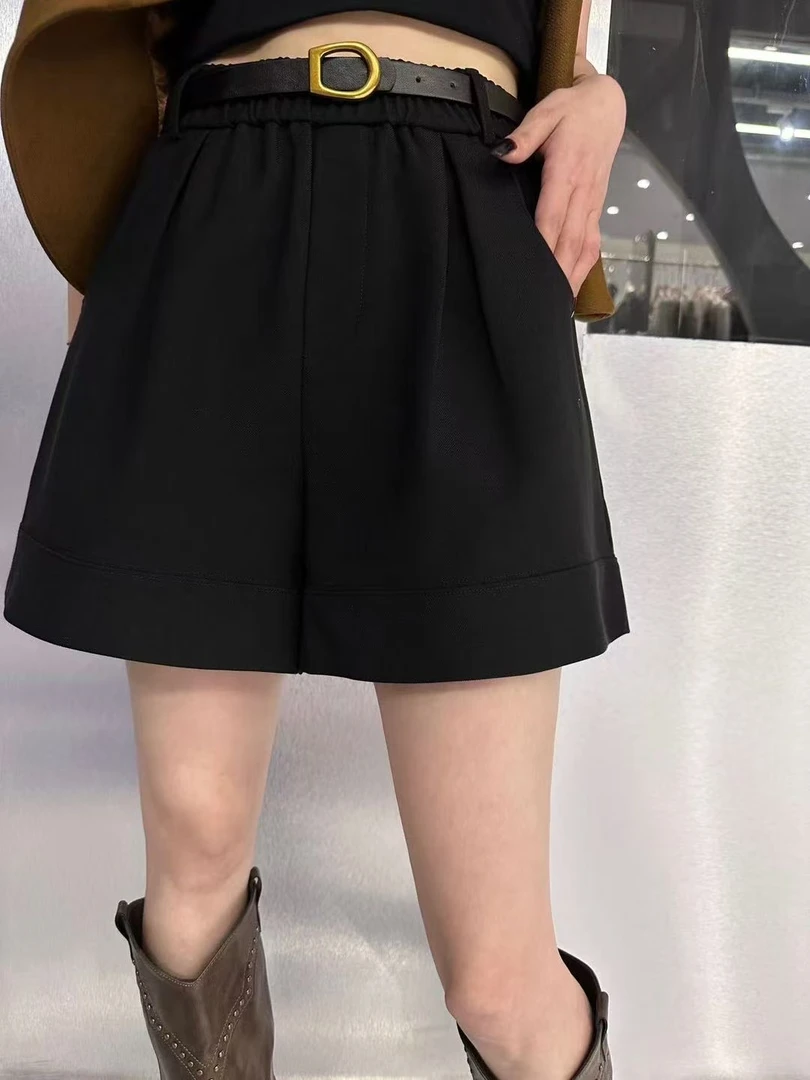 高腰休闲裤女夏季2025新款气质百搭阔腿裤短A196