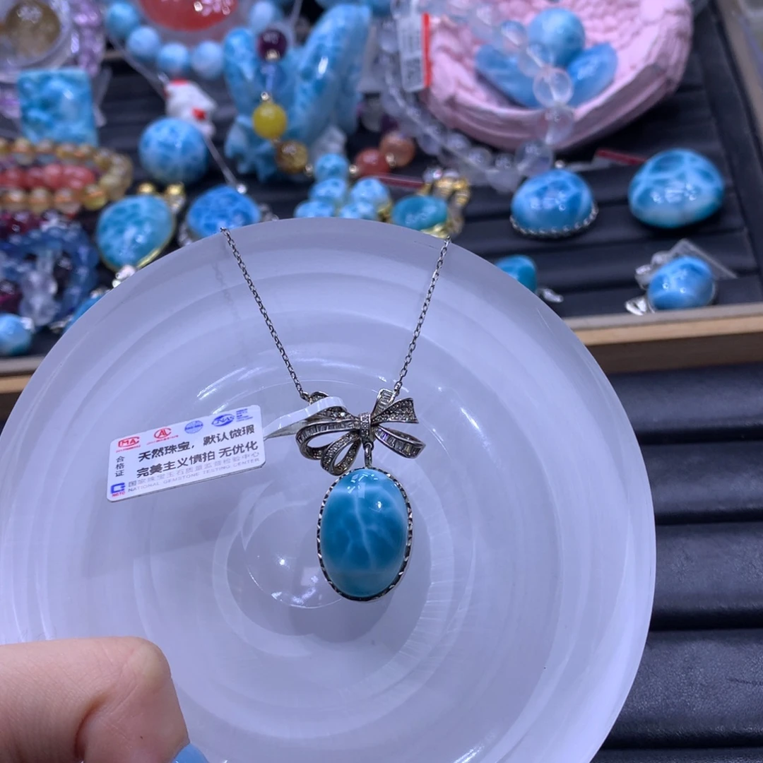 针钠钙石（海纹石）银S925镶嵌套链颜色略差异