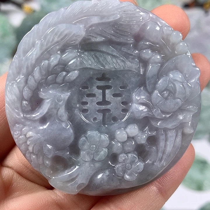 翡翠未镶嵌颈饰山水双喜临门两面工艺福利