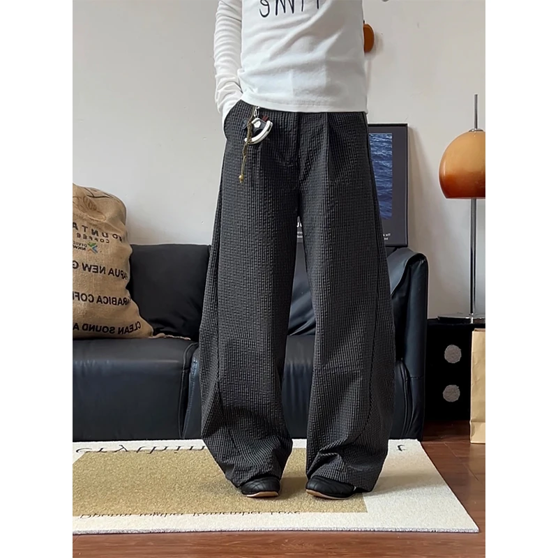 泡泡纱弯刀西裤男直筒垂感cleanfit裤子痞帅高级感慵懒微喇西装裤