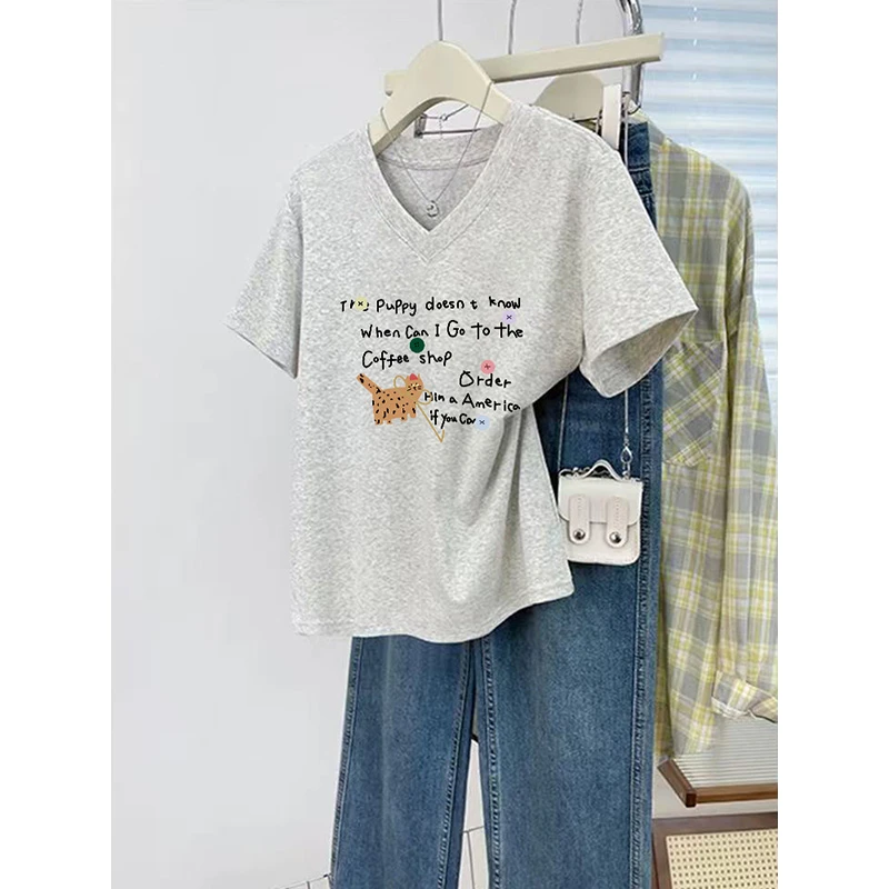 2025年新款夏季v领短袖t恤女鸡心领爆款正肩上衣百搭洋气半袖体恤