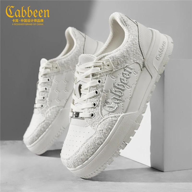 卡宾2025新款ins潮流男士板鞋白色小香风设计师款拼接风休闲男鞋