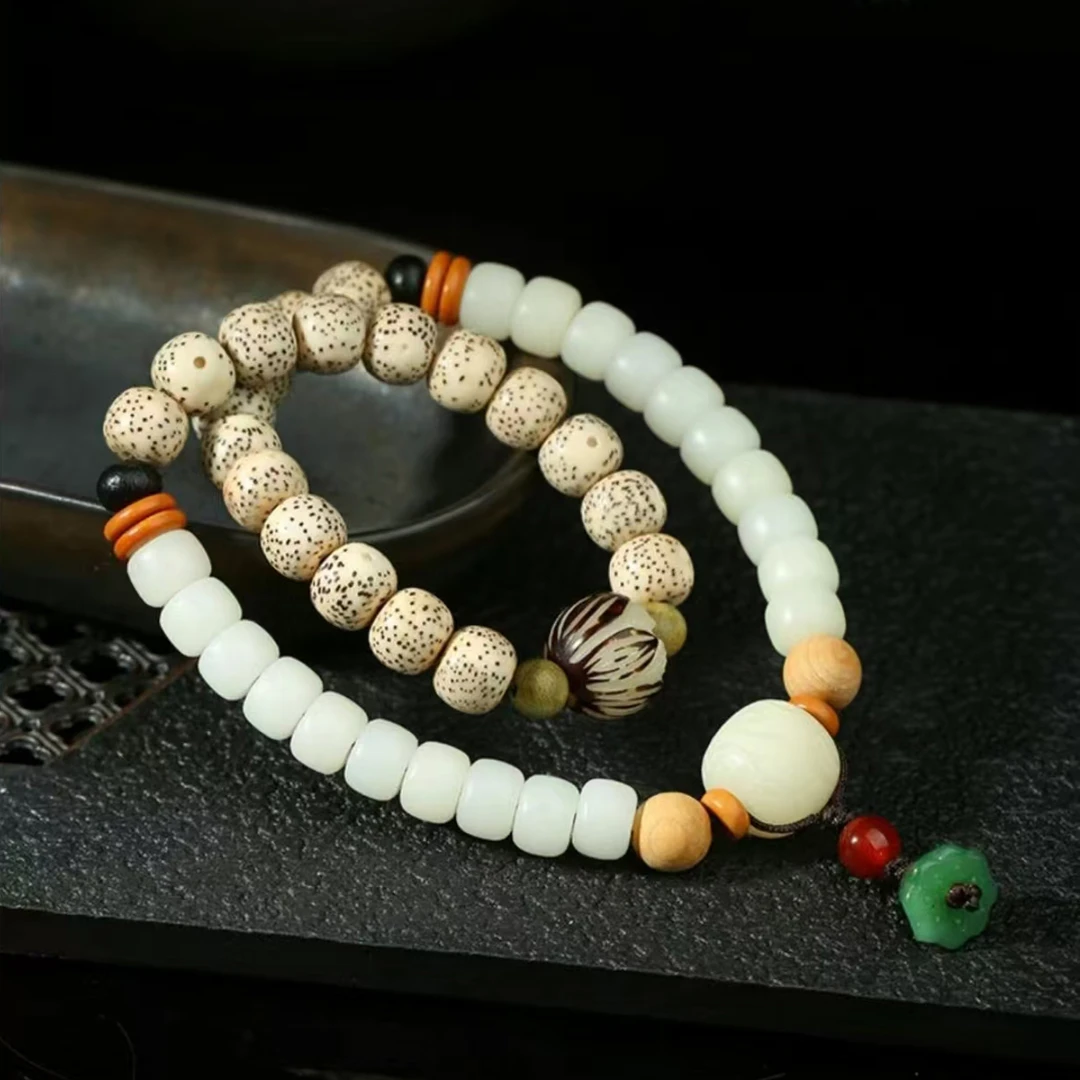 九华山妙音白玉菩提双圈国风文玩手串男女同款